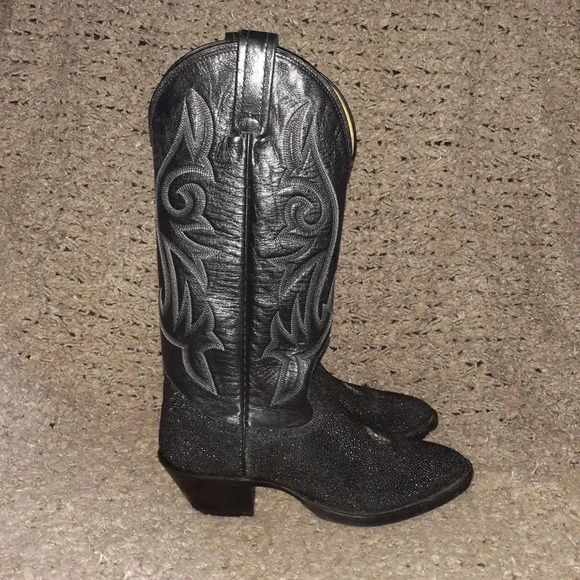 NOCONA-Classic Black Leather & Exotic Sting Ray Cowboy Boots-Sz 5C Nocona=6 Wome - Picture 4 of 9